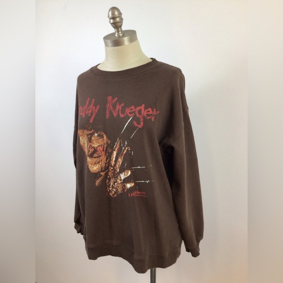 NWOT Freddy Krueger Brown Crew Loose Fit Sweater, sz MD - Picture 8 of 16